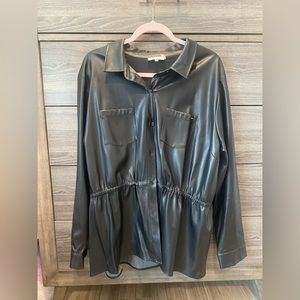 Calvin Klein Plus Faux Leather Button-Down with Elastic Waist